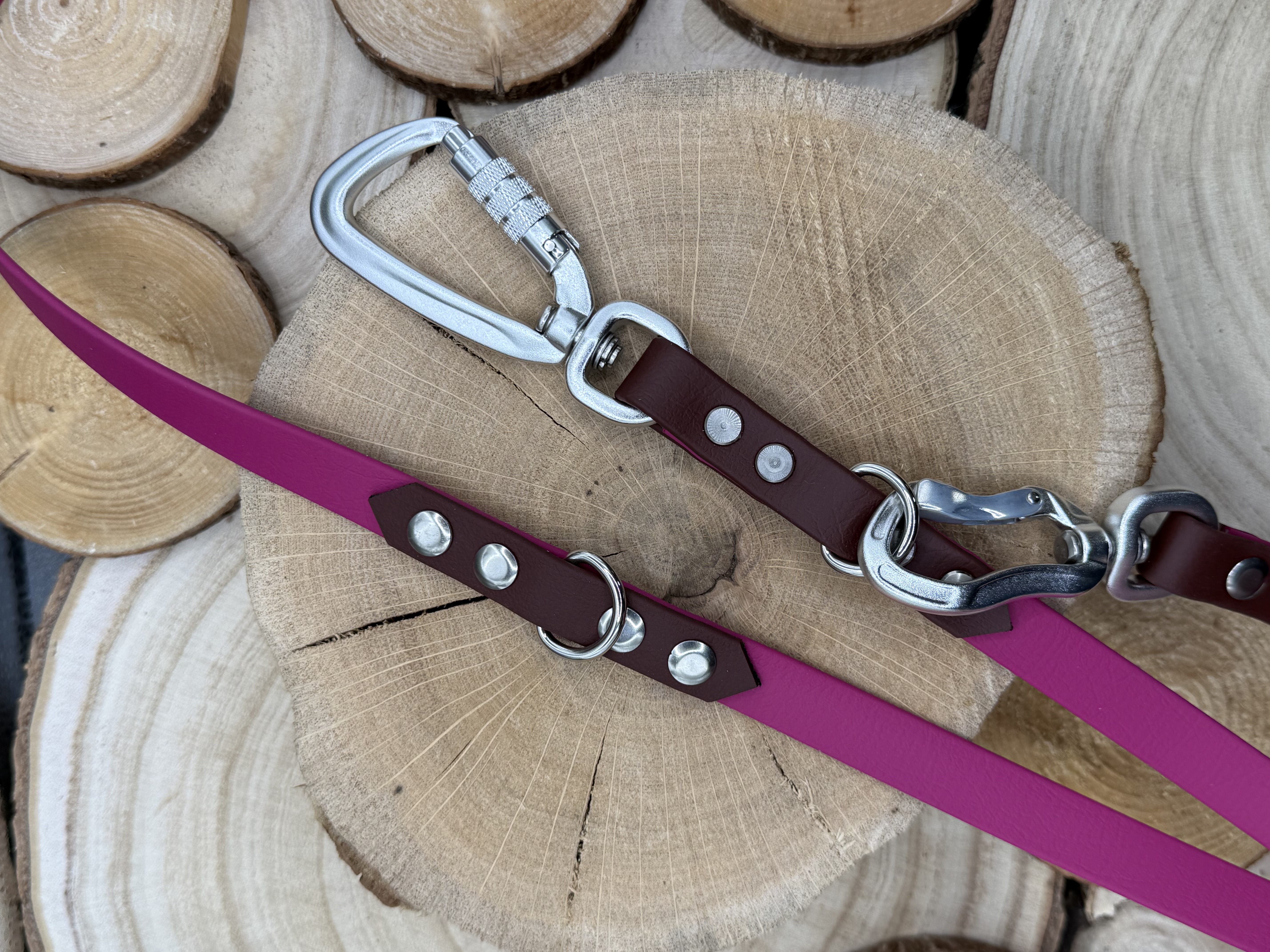 Biothane Leine, 16mm, verstellbar, berry / sattelbraun (2.013