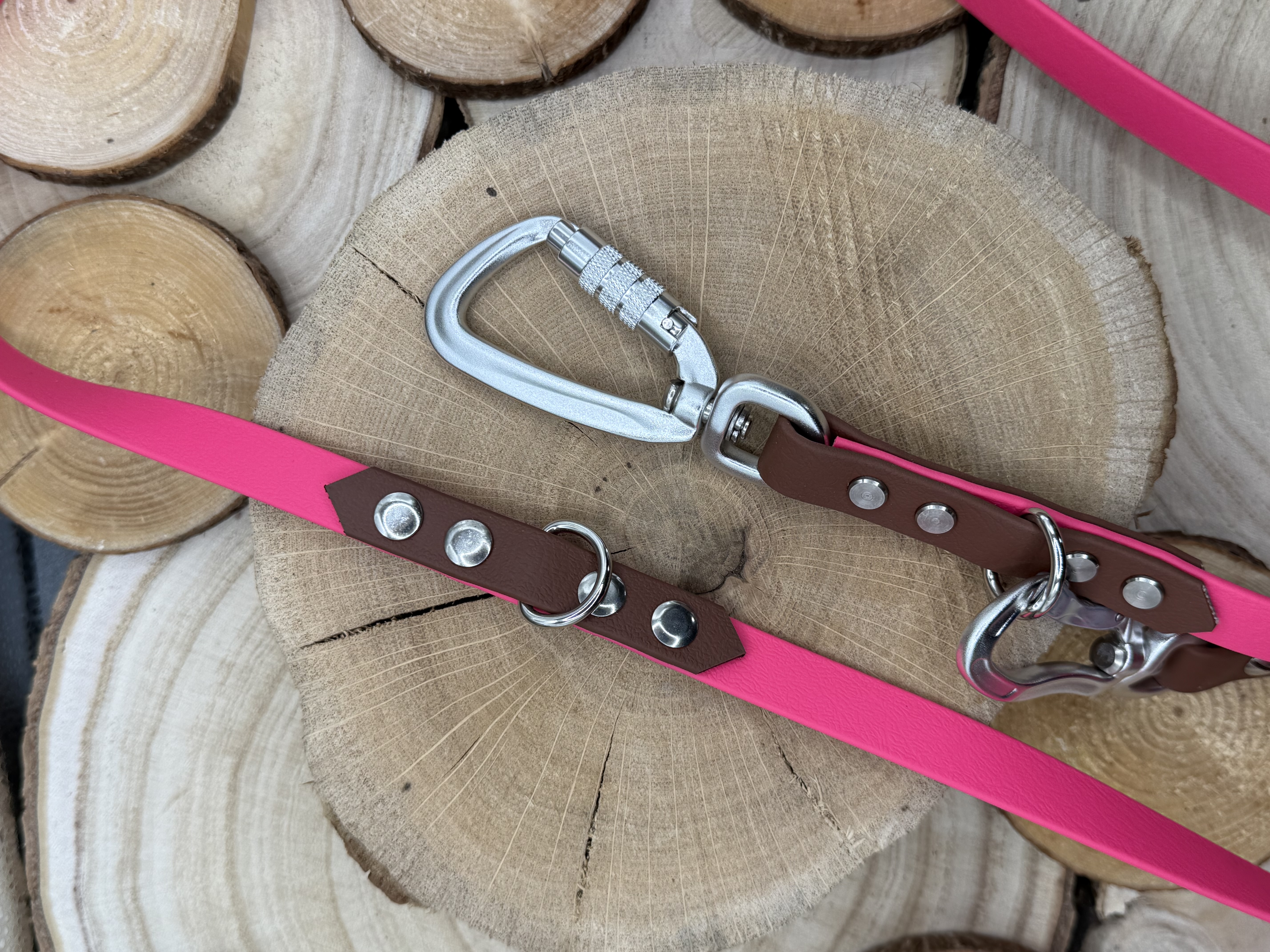 Biothane Hundeleine, 16mm, verstellbar, pink & redbrown (2.005)