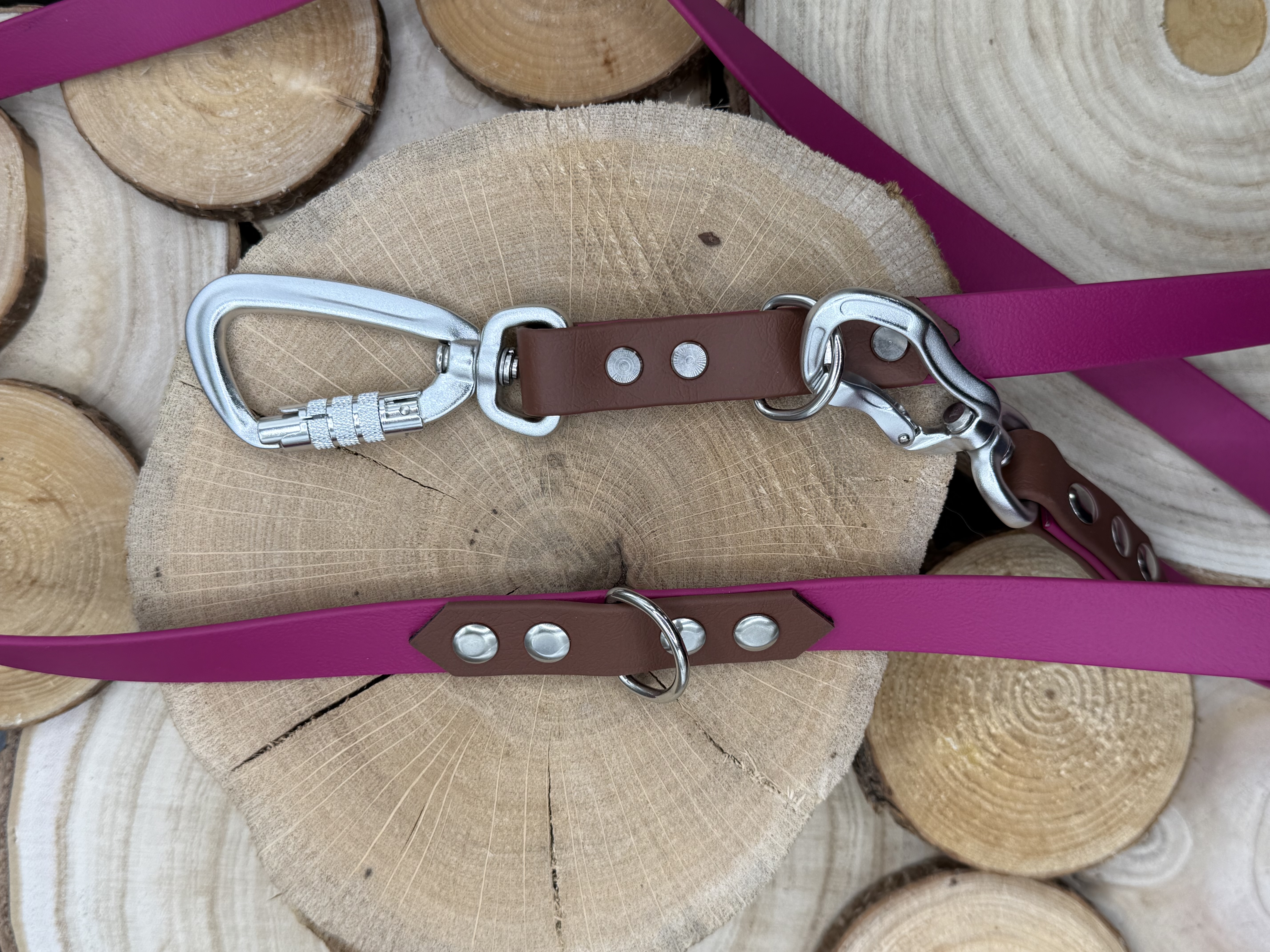Biothane Hundeleine, 19mm, verstellbar, berry & redbrown (2.012)